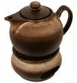 Produktbild: Original Bunzlauer Keramik Teekanne 1 Liter moderne Optik + Stövchen Dekor braun