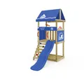 Produktbild: Wickey Spielturm DinkyHouse ohne Schaukelanbau - Blaue Rutsche & Plane - Kinder Kletterturm für den Garten aus Massivholz - 219x114x247 cm