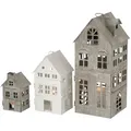 Produktbild: Kerzenlaterne Firenze Haus Eisen grau/weiß H 13/22/35cm 3 er Set