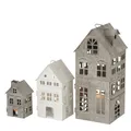 Produktbild: Kerzenlaterne Firenze Haus Eisen grau/weiß H 13/22/35cm 3 er Set