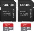 Produktbild: SanDisk 64GB Ultra microSDXC 140MBs+Adapt 2Pack (SDSQUAB-064G-GN6MT)