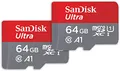 Produktbild: SanDisk Ultra microSDXC UHS-I-Speicherkarte 64 GB + SD-Adapter 2er-Pack (Für Smartphones und Tablets, A1, Class 10, U1, Full HD-Videos, bis zu 140 MB/s Lesegeschwindigkeit)