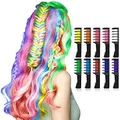 Produktbild: Haarkreide für Mädchen, Kastiny 10 Stück Haarfarbe Kamm, Temporär Haarfarbe Kreide Kamm für Kinder Haarfärbemittel, Party und Cosplay, mit 4 Glitzertuben & 32 Schablonen