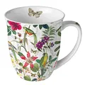 Produktbild: Ambiente Tasse Teetasse Kaffeetasse Becher Mug 0,4l Tropical jungle Tropische Blumen Tiere Fine Bone China Porzellan