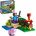 Produktbild: LEGO 21177 Minecraft Der Hinterhalt des Creeper, Spielzeugset mit Steve, Schweinchen- und Kükenfiguren, Kinderspielzeug ab 7 Jahren mit Minifiguren - Beige