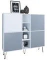 Produktbild: Vladon Highboard Havana V3, Kommode mit 4 Türen und 4 offene Fächer, Kommode Made in Germany, Weiß matt/Denim matt (130,5 x 124 x 35 cm)