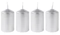 Produktbild: BURI Metallic-Stumpenkerzen Silber 4er-Set Adventskerzen Weihnachtskerzen Tischdeko