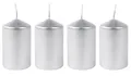 Produktbild: BURI Stumpenkerze Metallic-Stumpenkerzen silber 4er-Set Adventskerzen Weihnachtskerzen