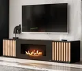 Produktbild: TV Lowboard Flat-TV Unterschrank mit Kamin schwarz Eiche 163 cm Lamellen Morgan