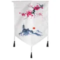 Produktbild: lachineuse – Wandteppich mit japanischer Pagode – japanische Zen-Dekoration zum Aufhängen – 56 x 44 cm – Wandpaneel mit traditioneller japanischer Malerei – Farben Weiß und Blau