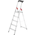 Produktbild: Hailo L60 StandardLine Alu-Sicherheits-Stehleiter - Leiter 5 Stufen belastbar bis 150 kg - stabile Holmführung - Stehleiter mit Ablage - klappbare... - Silber