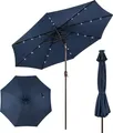 Produktbild: COSTWAY Sonnenschirm 300cm mit 8 Rippen LED-Solar-Beleuchtung & Kurbel, Gartenschirm beidseitig um 30° knickbar Terrassenschirm Marktschirm Dunkelblau