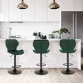 Produktbild: Barhocker 4er Set höhenverstellbarer Hocker 60-82 cm 360° Drehstuhl mit Rückenlehne Fußstütze Barstuhl aus Samt Metall Stehhocker Dunkelgrün - Woltu