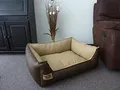 Produktbild: Hundebettenmanufaktur Hundebett Hundesofa Schlafplatz Kunstleder Similpelle 110 cm X 85 cm braun beige