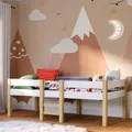 Produktbild: Bellabino Aspy Kinderbett 90x200 cm – Hochbett mit Rausfallschutz & Lattenrost – Halbhochbett mit Leiter aus Kiefer Massivholz in Weiß/Natur – Jugendbett für Jungen und Mädchen