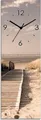 Produktbild: ARTland Glas Wanduhr Quarzuhr - schwarzer Zeiger Nordseestrand auf Langeoog - Steg_Sepia Größe: 20x60 cm