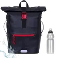 Produktbild: Elephant Rucksack Herren Plane Time Bag Kurierrucksack Roll-Top Fahrradrucksack Sport Fitness Damen 23 Liter A4 12821 + Flasche (Carbon Black RED 13075)