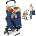 Produktbild: 60L Einkaufstrolley Treppensteiger, 3-In-1 Klappbarer Trolley, Klappbarer Hackenporsche, Hackenporsche Mit Haken, 6 Räder & Großes Fassungsvermögen, Lebensmitteltransportwagen, Tragbare Einkaufshilfe, Platzsparender Wagen