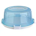 Produktbild: Engelland Runde Kuchen-Transportbox mit Griff, Deckel und 4-fach Klick-Verschluss, Farbe: Türkis-Weiß, Ø 36,50 cm x H 17,50 cm, BPA-frei, Torten-haube, Stückeinteilungshilfe