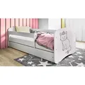Produktbild: Kinderbett Jugendbett Katze 70x140, 80x160, 80x180 cm - Komplettset mit Matratze, Schublade & Rausfallschutz - Weiß