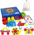 Produktbild: Montessori Spielzeug ab 3 4 5 6 Jahre – Tangram Kinder Geometrische Formen Holzpuzzles – 155 geometrische Formen und 24 Designkarten – Geeignet für Kinder – Pädagogisches Spielzeug Geschenk