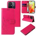 Produktbild: LBH Handy Hülle für Xiaomi Redmi 12C Case Handytasche Schmetterling Blumen Flower Standfunktion Schutzhülle Magnet Rundum Schutz 360 Grad Flipcase Cover Pink