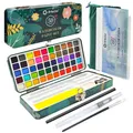 Produktbild: Aquarellfarben Set 50 Farben in Tragbarer Box Inklusive 4 Fluoreszierende Was...