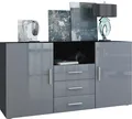 Produktbild: Vladon Sideboard Skadu, Kommode mit 2 Türen, 3 Schubladen und 1 offenem Fach, Schwarz matt/Grau Hochglanz (138,5 x 71,5 x 35 cm)