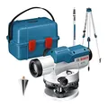 Produktbild: Bosch Professional Optisches Nivelliergerät GOL 20 D (20-fache Vergrößerung, Maßeinheit: 360 Grad, Arbeitsbereich: bis zu 60 m, Messlatte GR 500, Baustativ BT 160, im Transportkoffer)