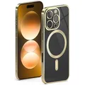 Produktbild: ONEFLOW Aura Case für iPhone 16 Pro Hülle kompatibel mit MagSafe, Handyhülle mit Kameraschutz, Schutzhülle für induktives kabelloses Laden, Silikonhülle Durchsichtig, Gold