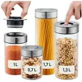 Produktbild: SILBERTHAL Vorratsglas 4er Set, Vorratsdosen mit Klickdeckel, Glas, Edelstahl, (4er Set Mix, 4-tlg), Luftdicht & Mottensicher weiß 4700 ml | Ø 10 cm x 30.3 cm