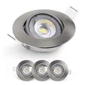 Produktbild: EMOS LED Einbaustrahler 230V, 5W / 450lm, 50° schwenkbar, Deckenspots warmweiß 3000k | Einbaustrahler LED Spot flach 68mm Lochmaß | Set mit 3 Stück LED Spots 230V, Einbauleuchten rund (Farbe silber)