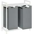 Produktbild: Vasagle Wäschekorb 2 Fächer 73 cm x 33 cm x 72 cm Weiß-Grau 92,
