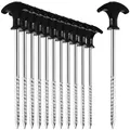 Produktbild: com-four® 12x Zelt-Heringe aus Stahl - robuste Erdnägel mit Gewinde für Camping und Outdoor - ideal für normalen und harten Boden mit T-Griff 0170x7mm