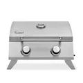 Produktbild: tepro Tischgasgrill Chicago, 2 Brenner mit je ca. 3 kW Leistung, Piezozündung, Thermometer, Maße ca. 54 x 45,5 x 36 cm, Silber