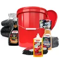 Produktbild: Autowäsche Set - SONAX: Autoshampoo, Felgenbeast Felgenreiniger, Brilliant Shine Detailer - Detailmate: Trockentuch, Waschhandschuh, Wascheimer mit Deckel - Autoreinigungsset Aussen