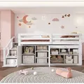 Produktbild: Kinderbett 90x200cm, Multifunktionales Hochbett mit austauschbar Tisch/Schrank/Treppen/Leiter Bett mit Stauraum für Kinder Mädchen Jungen, Einzel... - Weiß