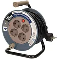 Produktbild: Orno AE-1339 Mini Kabeltrommel 15m mit 4 Steckdosen, Metallständer und Thermoschutz || 2300W / 10A, 230V~, 50Hz || 18 x 24.5 x 14 cm (Grau)