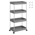 Produktbild: SONGMICS Rollwagen, Küchenwagen, Küchenregal, Nischenregal, mit 6 Haken, 360° drehbare Räder, Stahlgestell, Bad, Küche, Büro, 4 Ebenen, grau KSC010G01