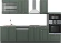 Produktbild: Küchenzeile Vicco Fame-Line Grün-Gold Landhaus/Anthrazit 300 cm mit Hochschrank, ohne Arbeitsplatte, Model 38036