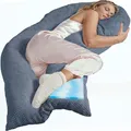 Produktbild: Traumreiter Seitenschläferkissen Visco M Wendekissen Memory Foam [orthopädisch] + Watte Seite | Schwangerschaftskissen zum Schlafen, Stillkissen XXL, Komfortkissen mit Bezug Tauben Blau Deluxe