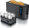 Produktbild: Arendo Frühstücks Set in Grau Edelstahl - Langschlitz Toaster und Eierkocher