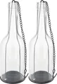 Produktbild: VBS 2er-Pack Windlicht-Flasche mit Metallkette 22x7,5cm Blumenvase Dekoflasche
