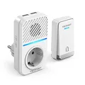 Produktbild: TECKNET Funkklingel Batterielose, Kabellose Türklingel mit EU-Steckdose und USB, IP65 Funkklingel wasserdicht außen haustür Set, 400M Funk Reichweite, 60 Klingeltönen doorbell Mit LED-Blitz