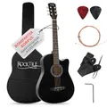 Produktbild: Rocktile WSD-5C-BK Slim Line Westerngitarren Set - Dreadnought Akustik Gitarre - Westerngitarre mit Korpus aus Linde - Hals: Catalpa - Set inkl. Tasche, Ersatzsaiten, Gurt und Plektren - Schwarz