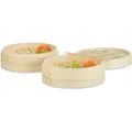 Produktbild: Bambusdämpfer 3-teilig, 2 Dampfkörbe mit Deckel f. Reis u. Dim Sum, Dampfgarer mit 24 cm Durchmesser, natur - Relaxdays