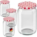 Produktbild: WELLGRO 50 x 550 ml Einmachgläser mit Schraubdeckel TO 82 – rot kariert - Luftdichte Rundgläser ideal zum Einkochen und Aufbewahren - Rot