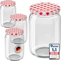 Produktbild: WELLGRO 50x Einmachgläser mit Schraubdeckel - 550ml - Deckel rot kariert To 82 - Made in Germany - Vorratsgläser mit Deckel, Gärglas, Dessertgläser