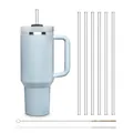 Produktbild: HALM Glasstrohhalme 6x 30 cm lang für Stanley Cup Quencher Tumbler & Flaschen bis 1,2 Liter + Reinigungsbürste Spülmaschinenfest - Wiederverwendbare Strohhalme - Glastrinkhalme für Trinkflaschen