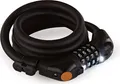Produktbild: Prophete Zahlen-Spiralkabelschloss Schwarz 150 cm – 4-Zahlen-Kombination mit LED-Beleuchtung, Frei kodierbar, Halter für Rahmenrohr, Ø 12 mm